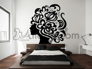 woman with flowers, interior wallpaper, quotes sticker, room wallpaper, sticker dubai, vinyl sticker dubai,  wall art, wall cove