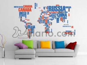 World Map with Country names, Dubai sticker, wall sticker, Dubai wallpaper, Dubai print, printing digital, wallpaper sticker,sti